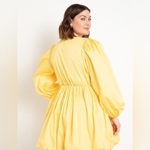 Eloquii Dress Women’s Size 16 Yellow Bubble hem Puff Sleeve Mini Dress NWT - Picture 15 of 15